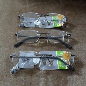 3 Pairs Readers +3.00 ~Unisex FRAMELESS Eyeglasses